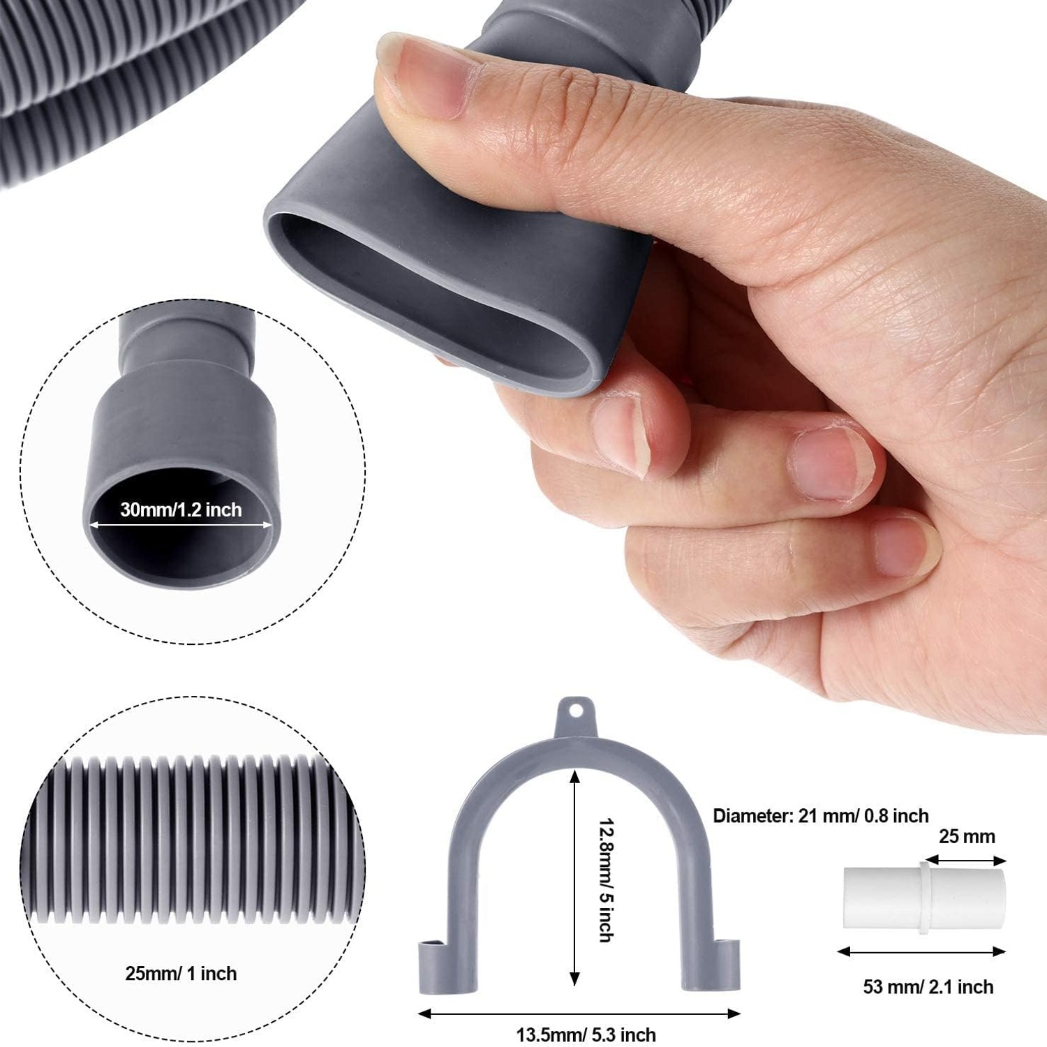 Corrugated Washer Drain Hose 5 Foot Extension Kit, detail view