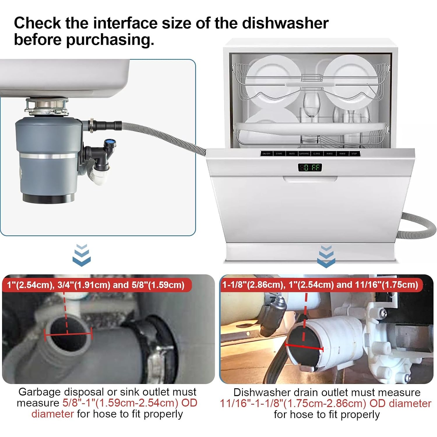 2m Universal Dishwasher Drain Hose Kit with Steel Clamps, detail view
